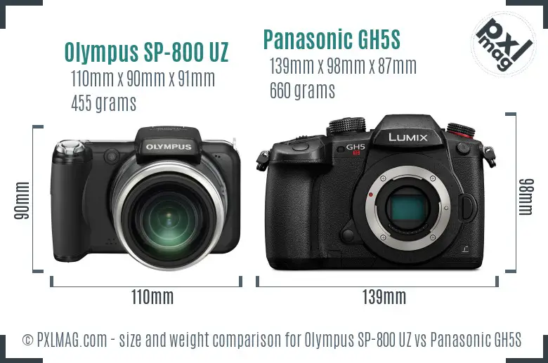 Olympus SP-800 UZ vs Panasonic GH5S size comparison