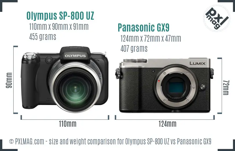 Olympus SP-800 UZ vs Panasonic GX9 size comparison