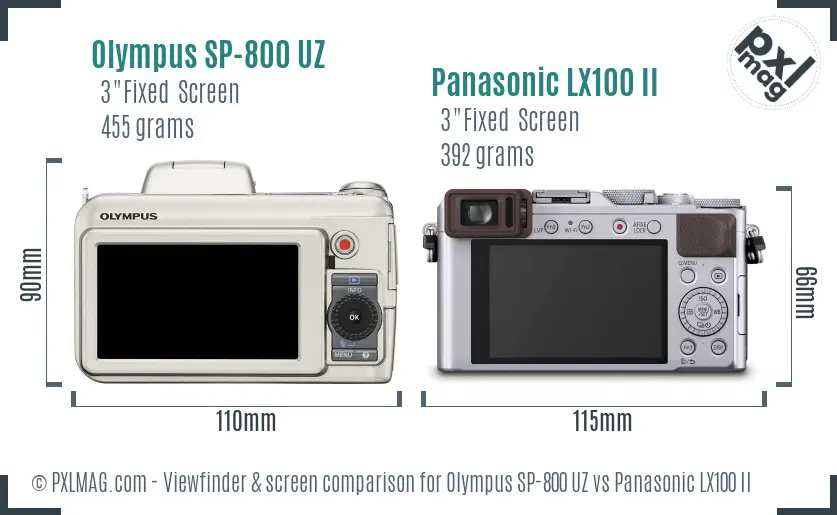 Olympus SP-800 UZ vs Panasonic LX100 II Screen and Viewfinder comparison