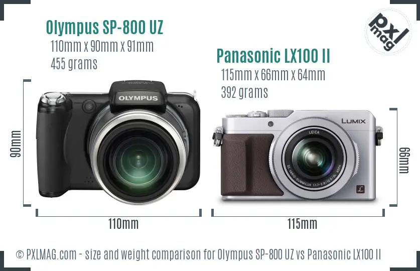 Olympus SP-800 UZ vs Panasonic LX100 II size comparison