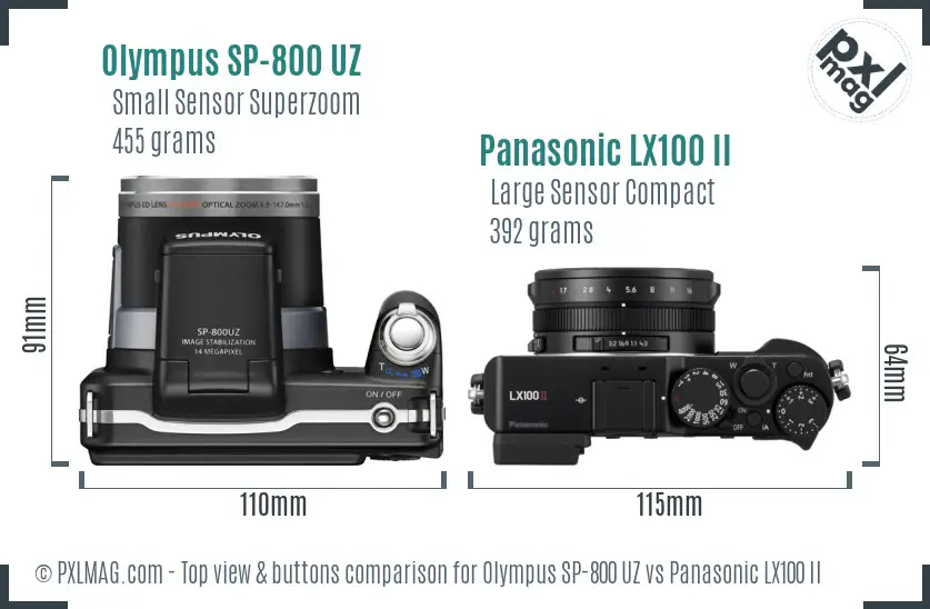 Olympus SP-800 UZ vs Panasonic LX100 II top view buttons comparison