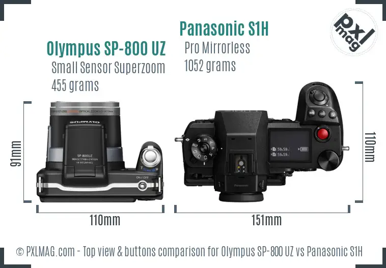 Olympus SP-800 UZ vs Panasonic S1H top view buttons comparison