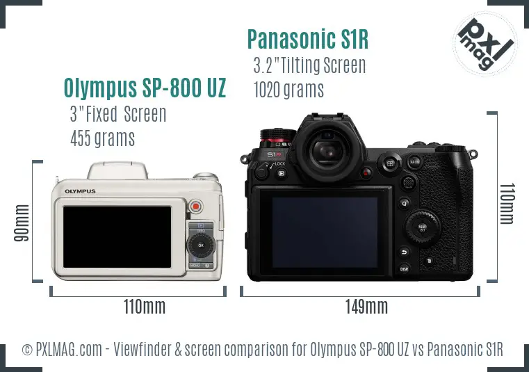 Olympus SP-800 UZ vs Panasonic S1R Screen and Viewfinder comparison