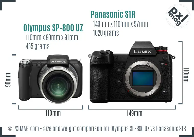 Olympus SP-800 UZ vs Panasonic S1R size comparison