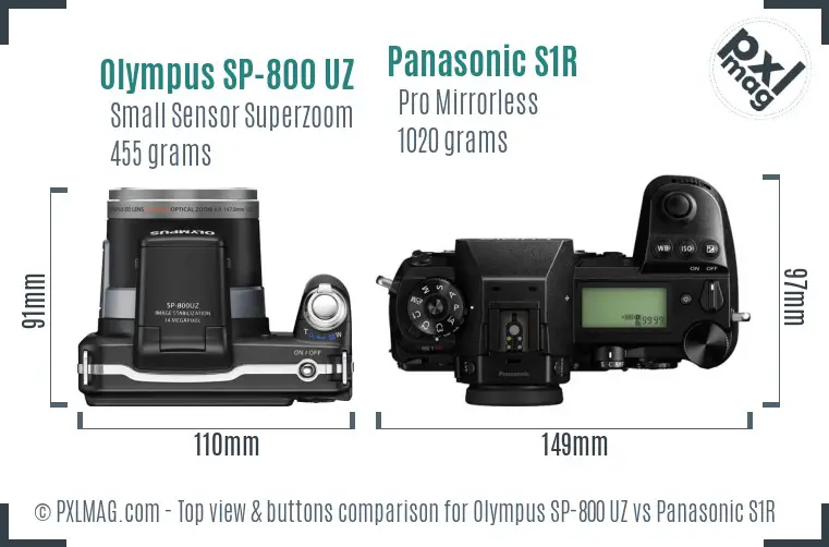 Olympus SP-800 UZ vs Panasonic S1R top view buttons comparison