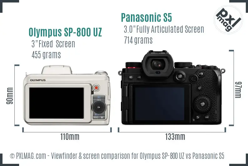 Olympus SP-800 UZ vs Panasonic S5 Screen and Viewfinder comparison