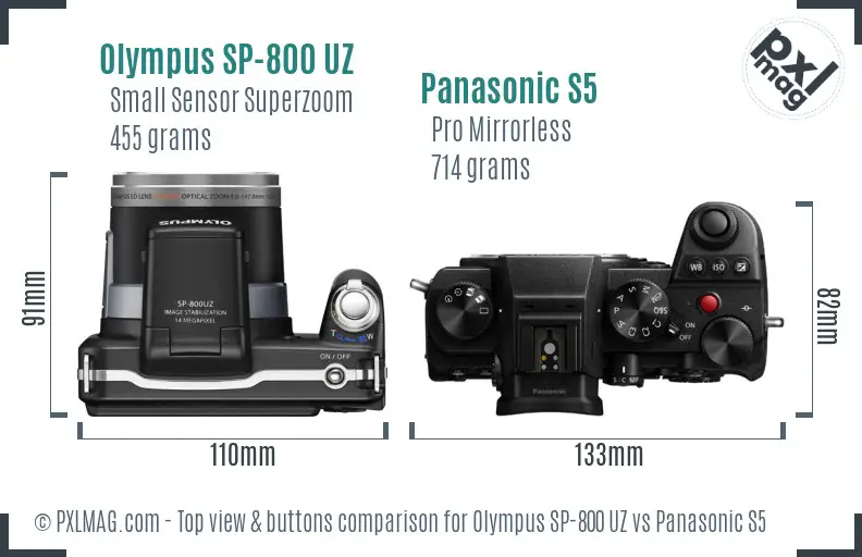 Olympus SP-800 UZ vs Panasonic S5 top view buttons comparison