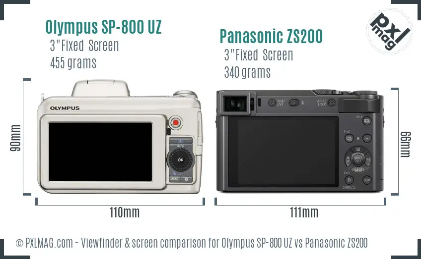 Olympus SP-800 UZ vs Panasonic ZS200 Screen and Viewfinder comparison