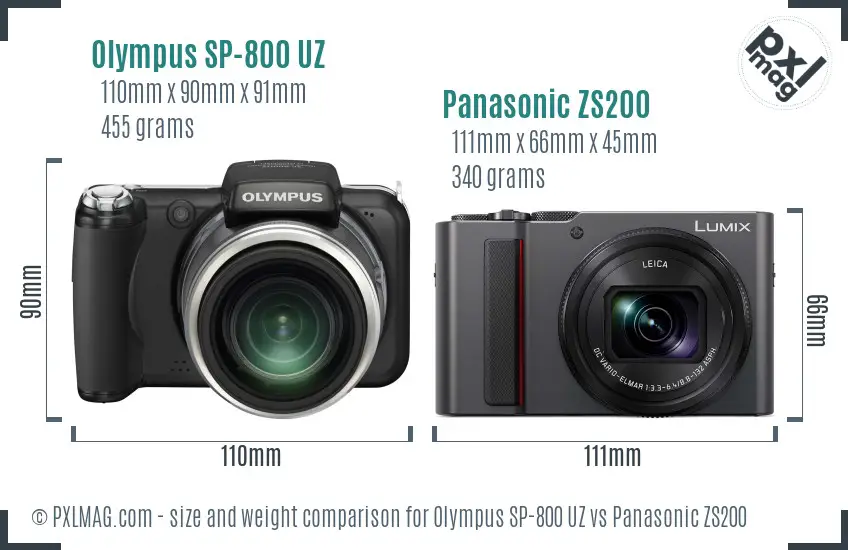 Olympus SP-800 UZ vs Panasonic ZS200 size comparison