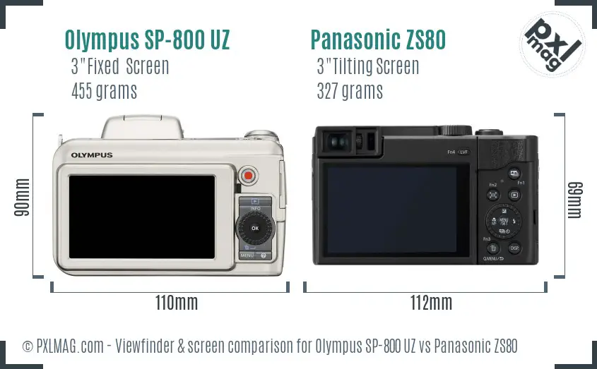 Olympus SP-800 UZ vs Panasonic ZS80 Screen and Viewfinder comparison