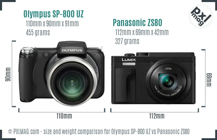 Olympus SP-800 UZ vs Panasonic ZS80 size comparison