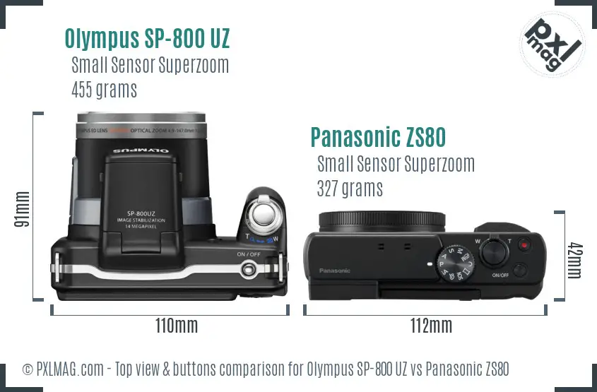 Olympus SP-800 UZ vs Panasonic ZS80 top view buttons comparison