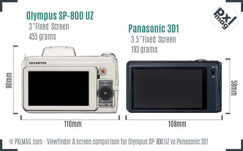 Olympus SP-800 UZ vs Panasonic 3D1 Screen and Viewfinder comparison