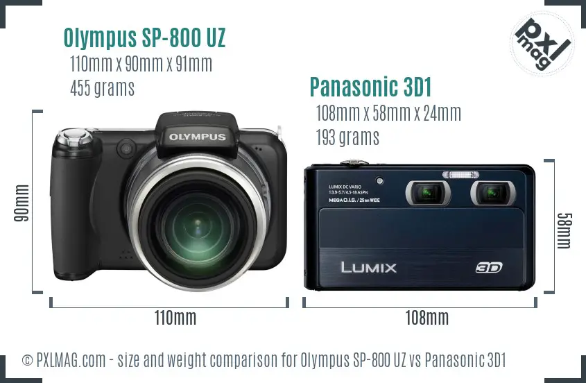 Olympus SP-800 UZ vs Panasonic 3D1 size comparison