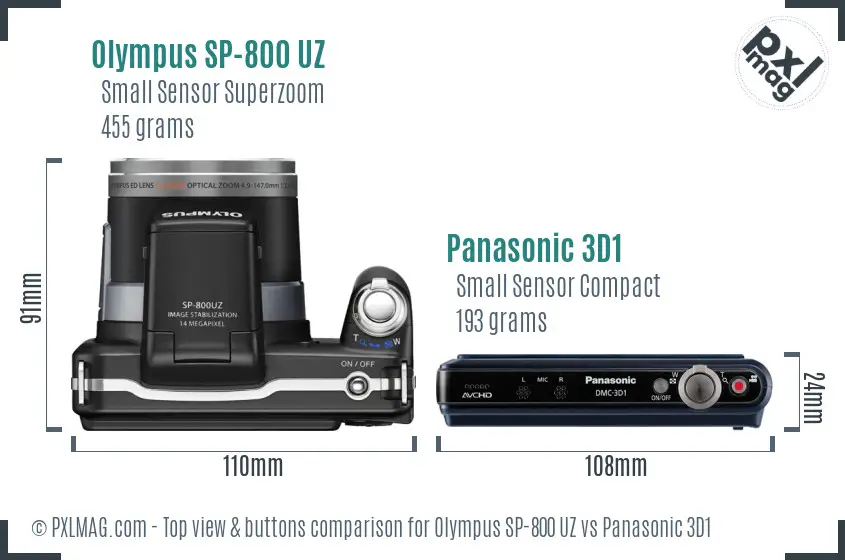 Olympus SP-800 UZ vs Panasonic 3D1 top view buttons comparison