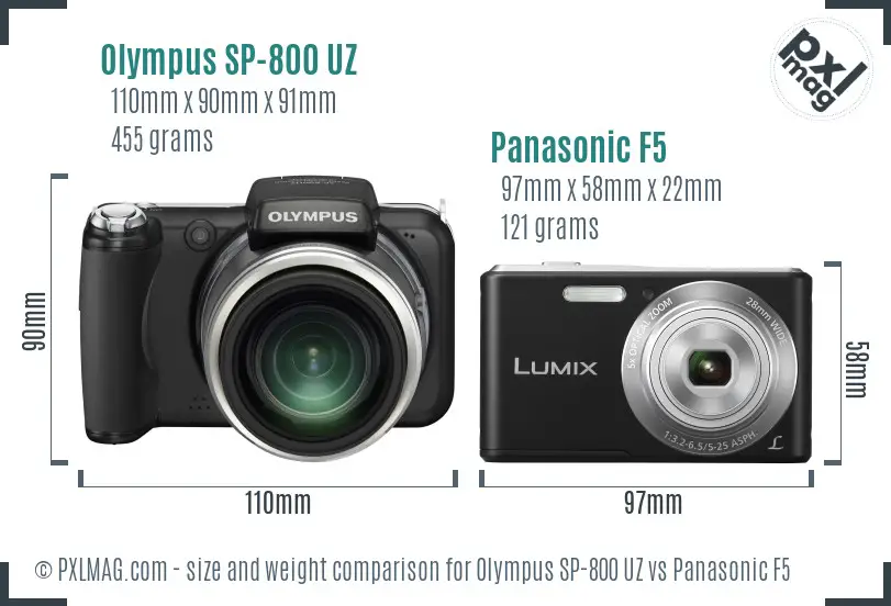 Olympus SP-800 UZ vs Panasonic F5 size comparison