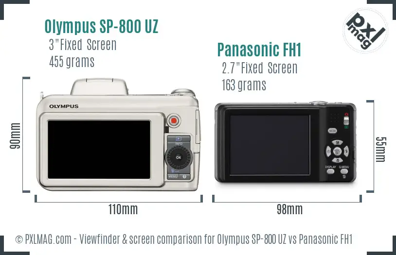 Olympus SP-800 UZ vs Panasonic FH1 Screen and Viewfinder comparison