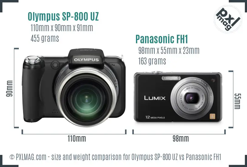 Olympus SP-800 UZ vs Panasonic FH1 size comparison