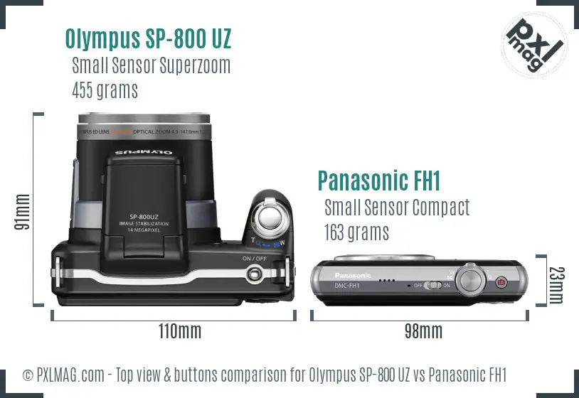 Olympus SP-800 UZ vs Panasonic FH1 top view buttons comparison