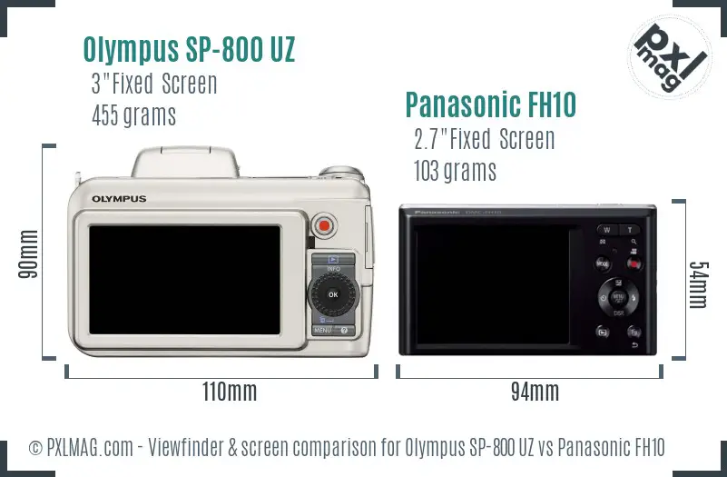 Olympus SP-800 UZ vs Panasonic FH10 Screen and Viewfinder comparison