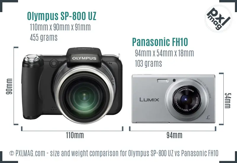 Olympus SP-800 UZ vs Panasonic FH10 size comparison