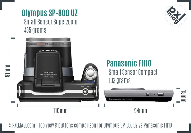 Olympus SP-800 UZ vs Panasonic FH10 top view buttons comparison