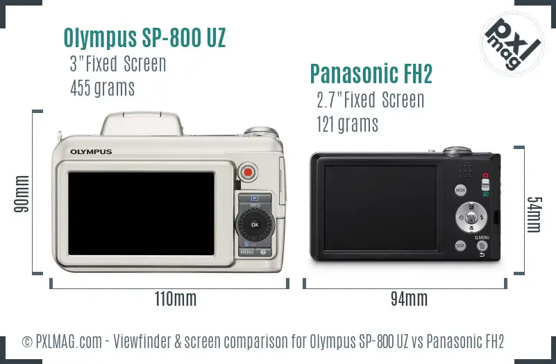 Olympus SP-800 UZ vs Panasonic FH2 Screen and Viewfinder comparison