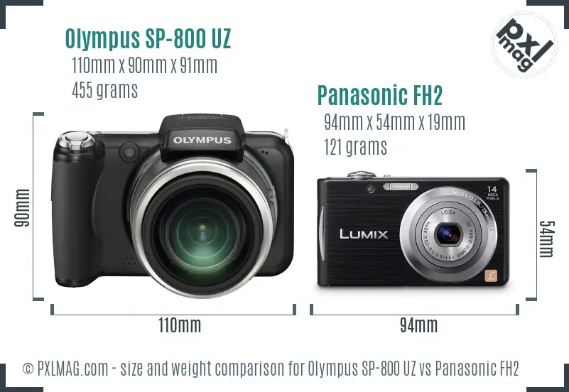 Olympus SP-800 UZ vs Panasonic FH2 size comparison