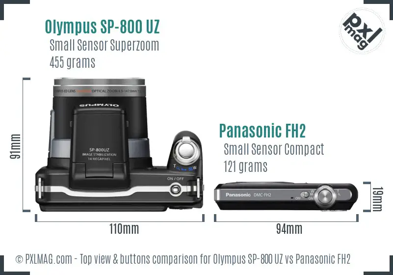 Olympus SP-800 UZ vs Panasonic FH2 top view buttons comparison