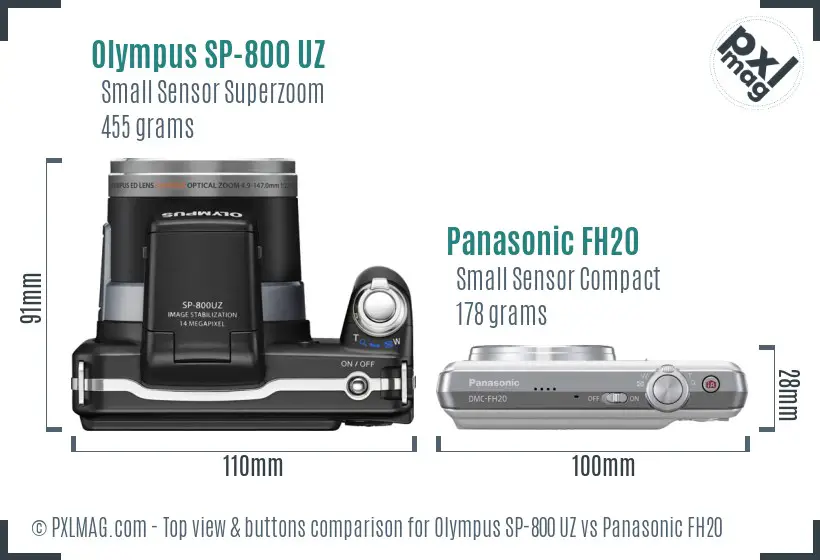 Olympus SP-800 UZ vs Panasonic FH20 top view buttons comparison