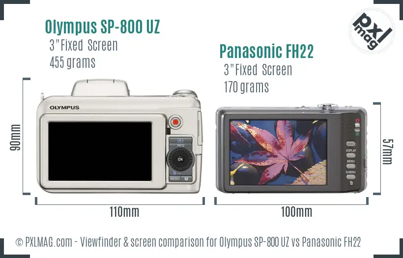 Olympus SP-800 UZ vs Panasonic FH22 Screen and Viewfinder comparison