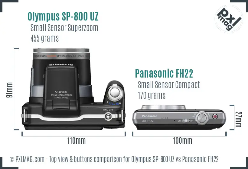 Olympus SP-800 UZ vs Panasonic FH22 top view buttons comparison