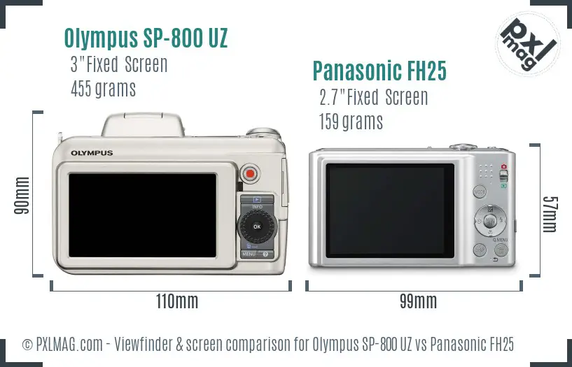Olympus SP-800 UZ vs Panasonic FH25 Screen and Viewfinder comparison