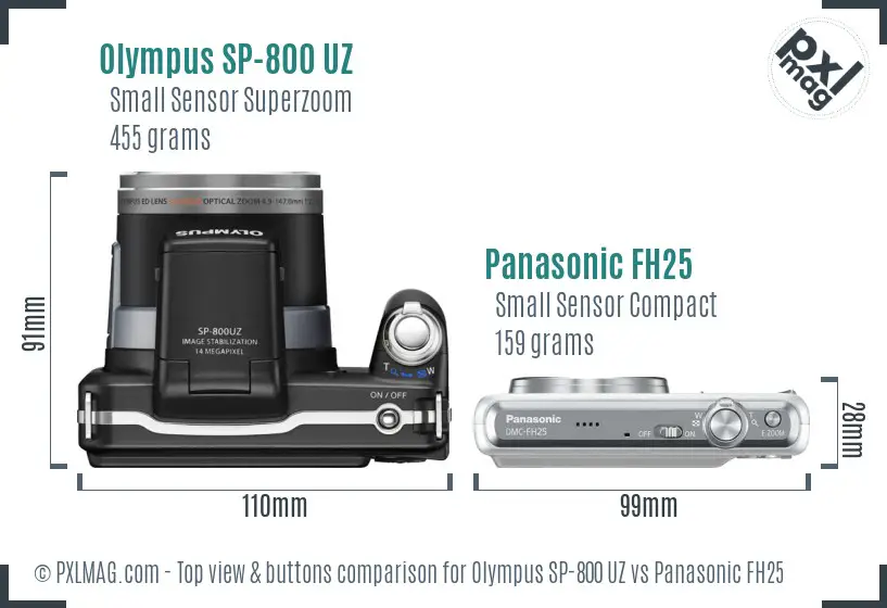 Olympus SP-800 UZ vs Panasonic FH25 top view buttons comparison