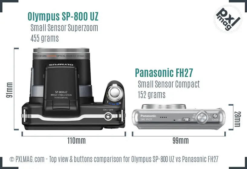 Olympus SP-800 UZ vs Panasonic FH27 top view buttons comparison