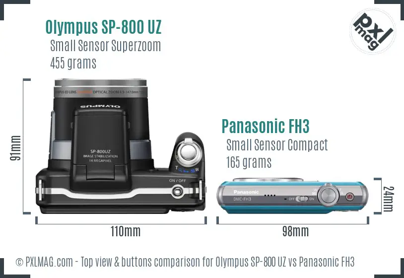 Olympus SP-800 UZ vs Panasonic FH3 top view buttons comparison