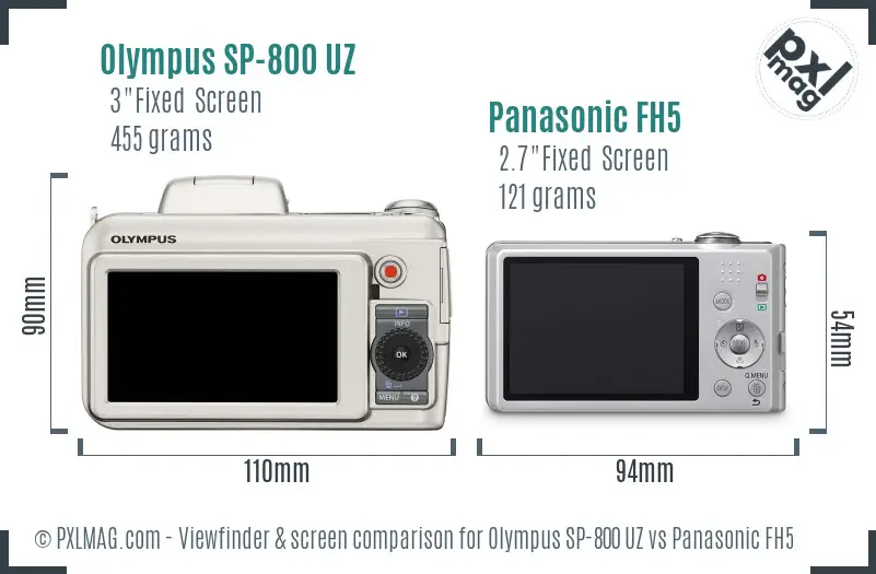 Olympus SP-800 UZ vs Panasonic FH5 Screen and Viewfinder comparison