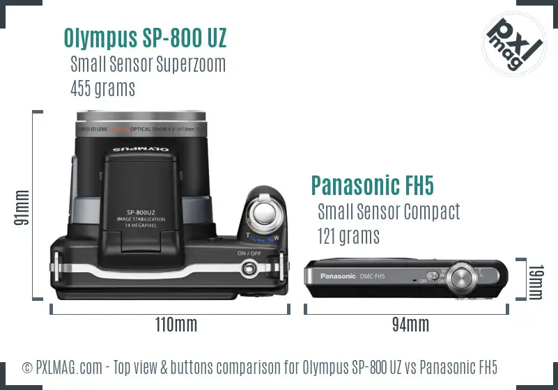 Olympus SP-800 UZ vs Panasonic FH5 top view buttons comparison