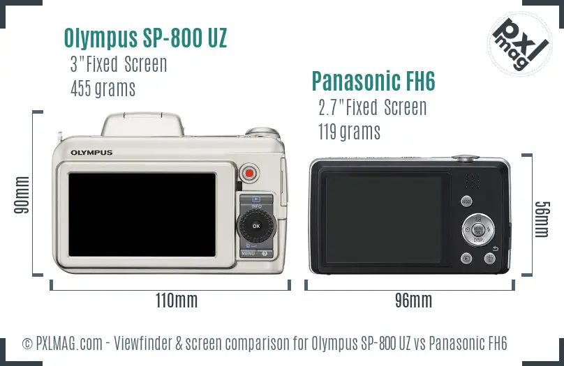 Olympus SP-800 UZ vs Panasonic FH6 Screen and Viewfinder comparison