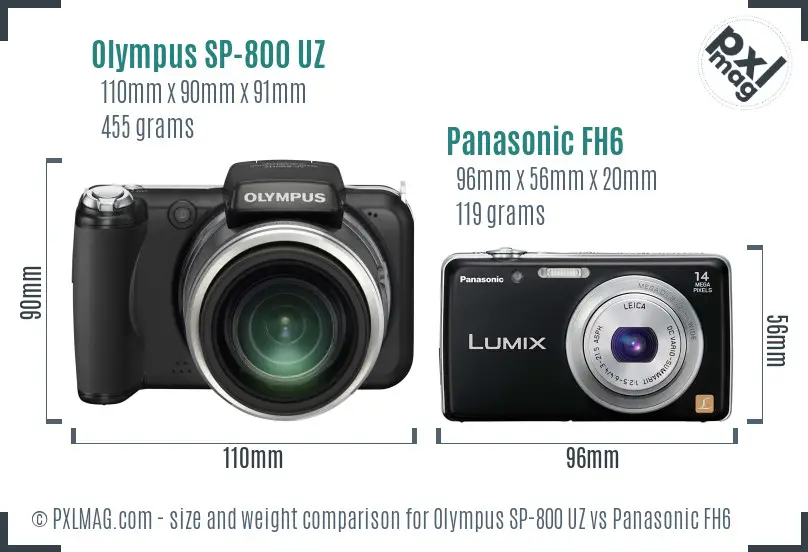 Olympus SP-800 UZ vs Panasonic FH6 size comparison