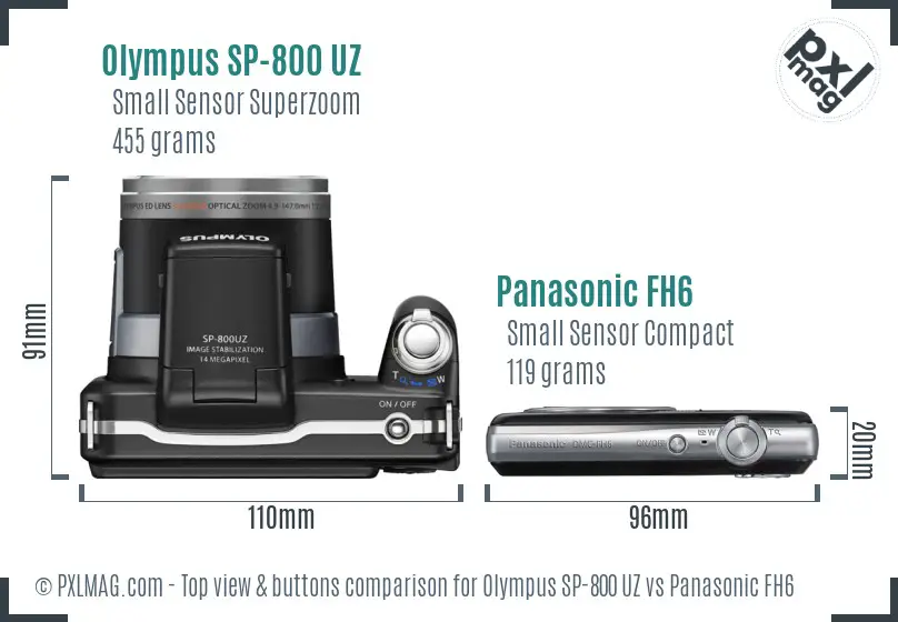 Olympus SP-800 UZ vs Panasonic FH6 top view buttons comparison