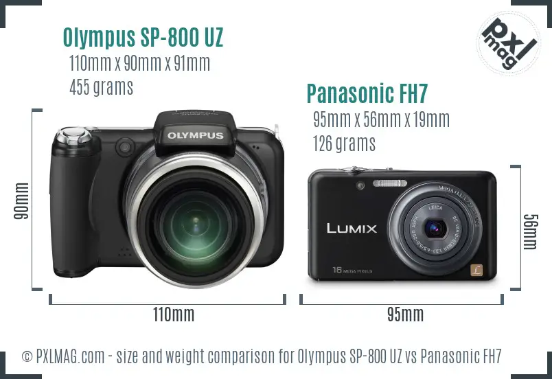 Olympus SP-800 UZ vs Panasonic FH7 size comparison
