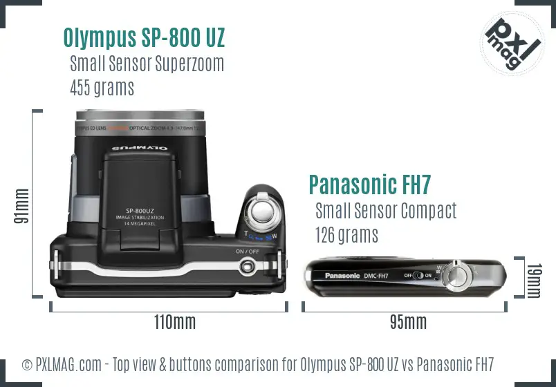 Olympus SP-800 UZ vs Panasonic FH7 top view buttons comparison