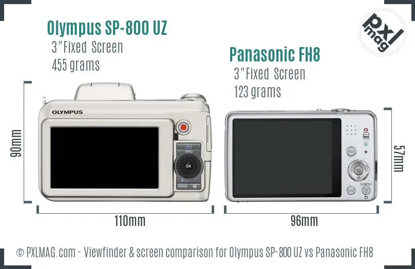Olympus SP-800 UZ vs Panasonic FH8 Screen and Viewfinder comparison