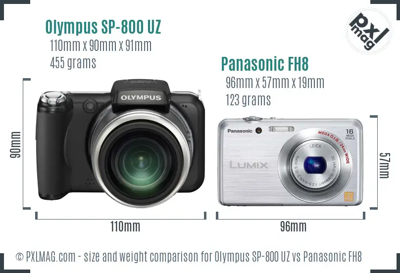 Olympus SP-800 UZ vs Panasonic FH8 size comparison