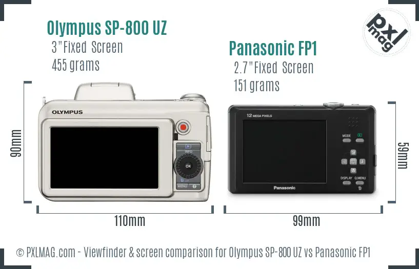 Olympus SP-800 UZ vs Panasonic FP1 Screen and Viewfinder comparison