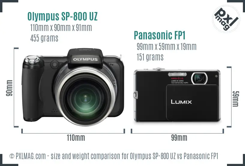 Olympus SP-800 UZ vs Panasonic FP1 size comparison