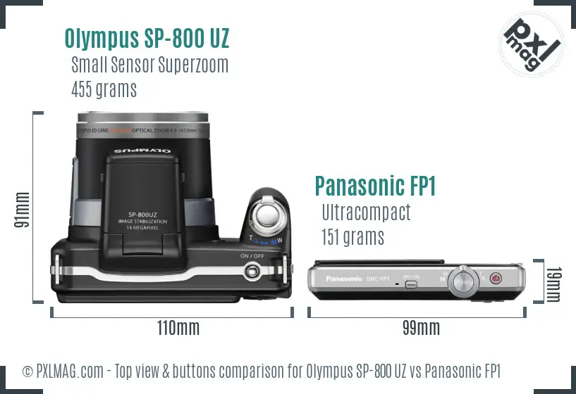 Olympus SP-800 UZ vs Panasonic FP1 top view buttons comparison