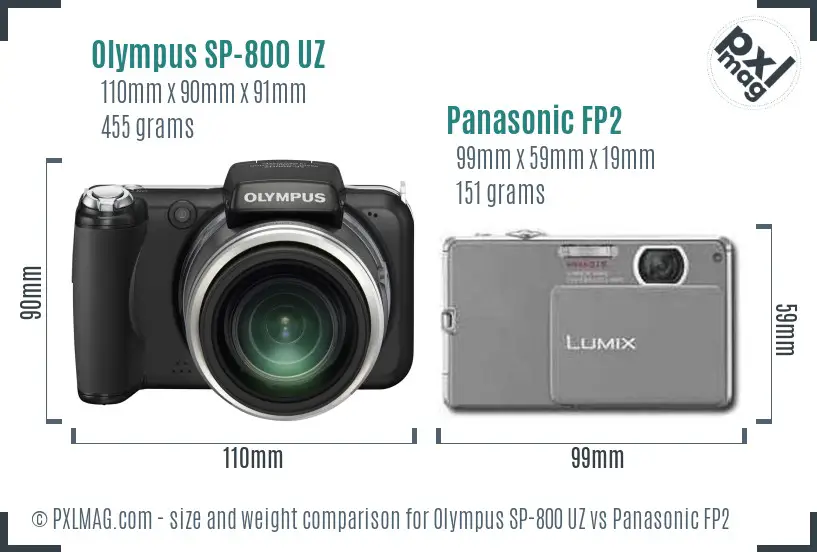 Olympus SP-800 UZ vs Panasonic FP2 size comparison