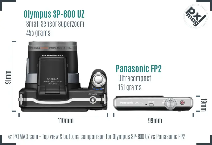 Olympus SP-800 UZ vs Panasonic FP2 top view buttons comparison